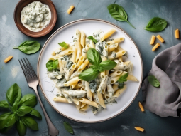 Penne z kremowym sosem szpinakowym