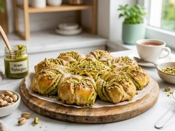 Drożdżowa gwiazda z kremem pistacjowym