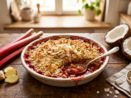 Egzotyczny crumble - imbirowy rabarbar pod kokosową kołderką