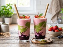 Truskawkowe matcha smoothie z pitnym skyrem