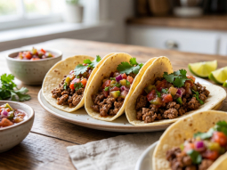 Tacos z aromatyczną wołowiną i rześką salsą ze śliwek i pomidorów